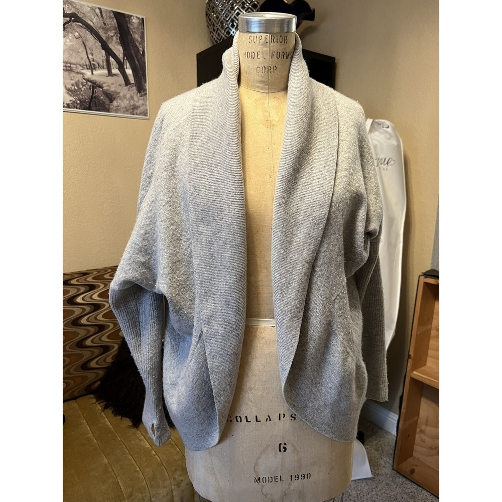 Athleta Finale Wool Cashmere Wrap Open Cardigan Oversized Gray Sz M